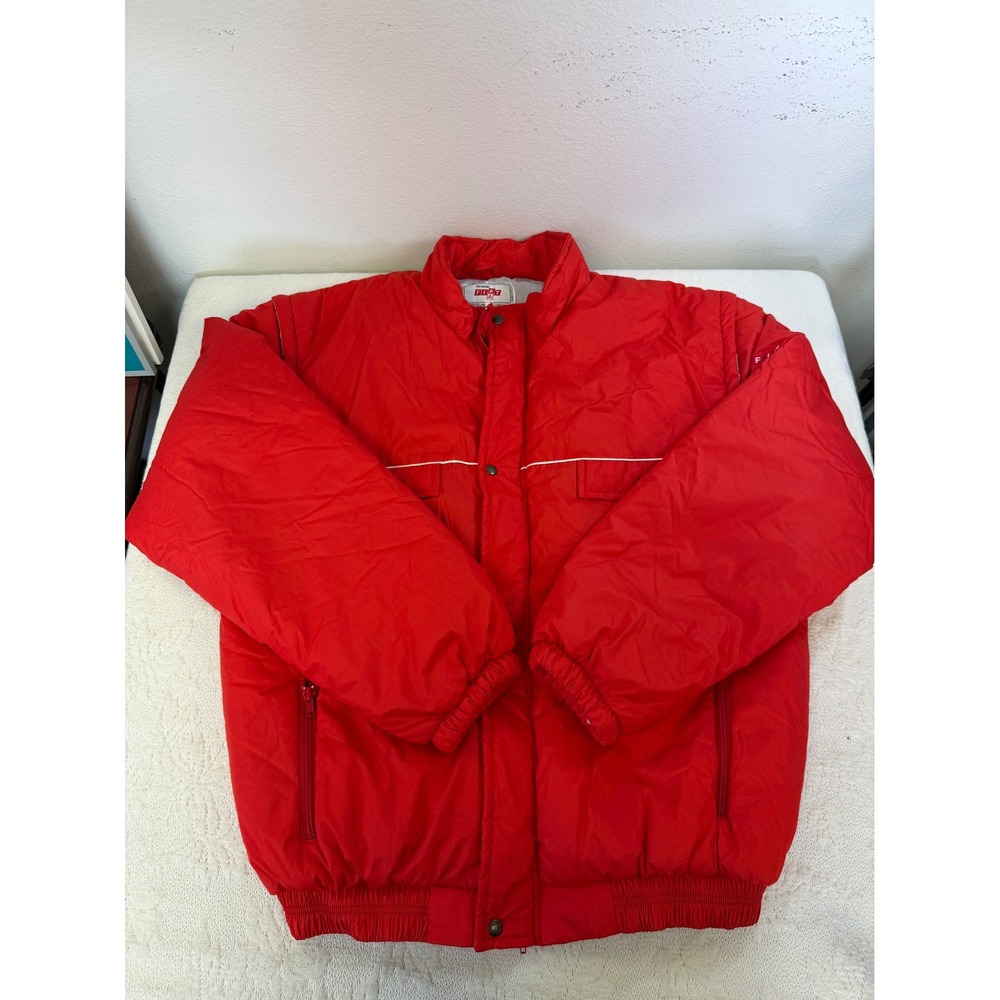 Vintage Ricambi Fiat Padded Jacket Red 80s Convertible Vest Mens XL flaw Italy
